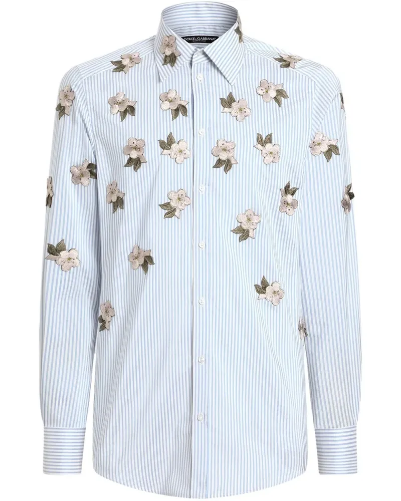 Dolce & Gabbana Hemd mit Blumenapplikation - Blau Blau