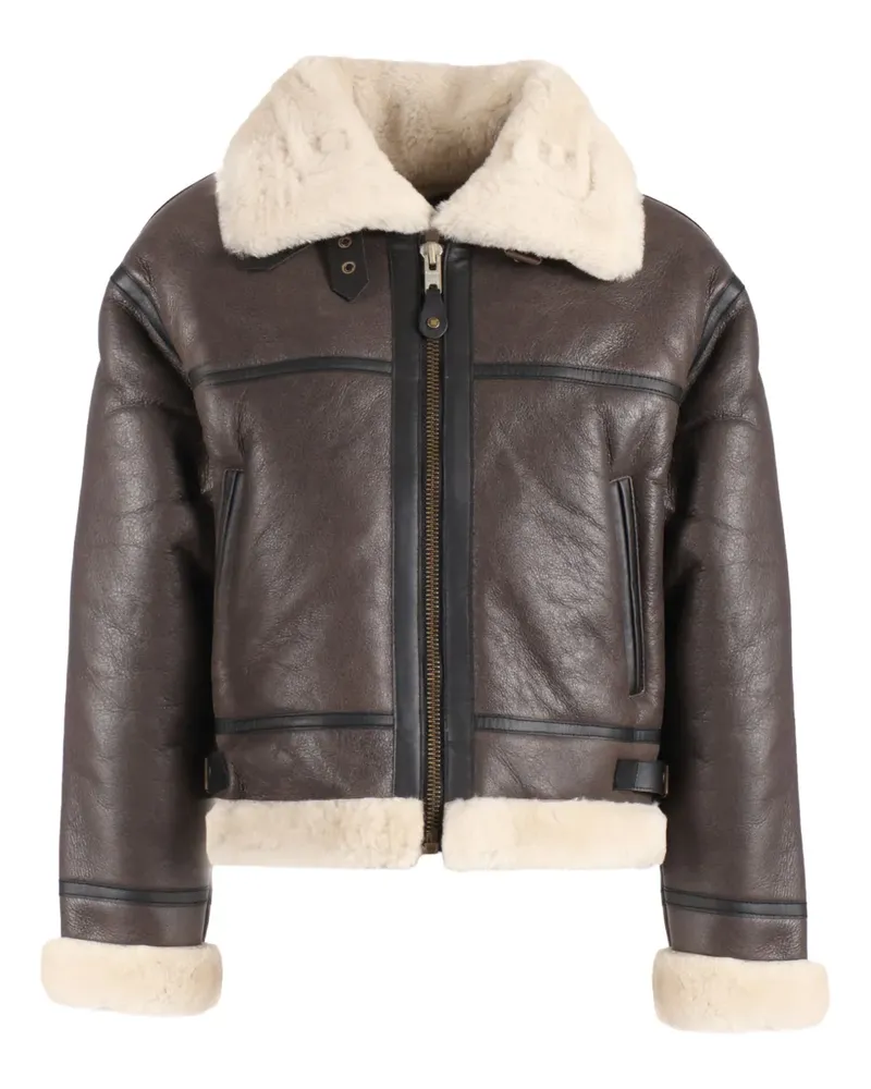 Schott N.Y.C Lederjacke mit Shearling-Kragen - Braun Braun