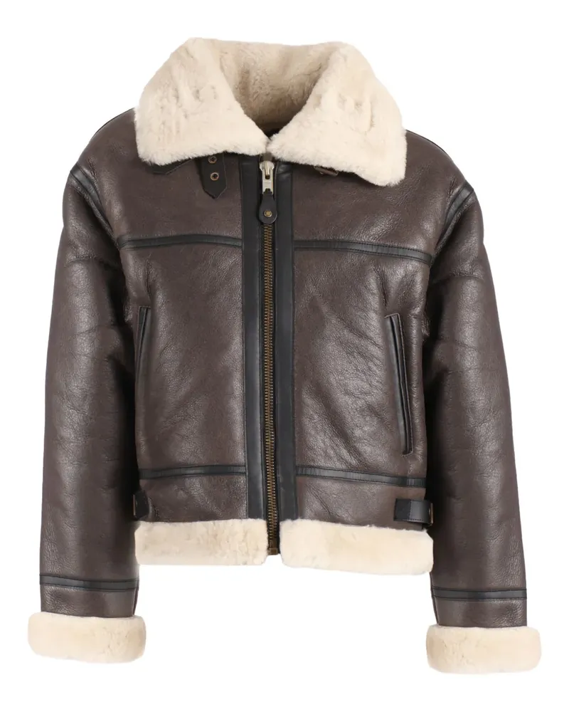 Schott N.Y.C shearling-collar leather jacket - Braun Braun