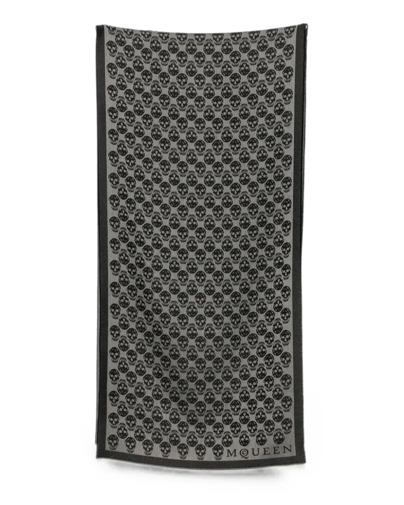 Alexander McQueen skull-pattern fringed scarf - Grau Grau