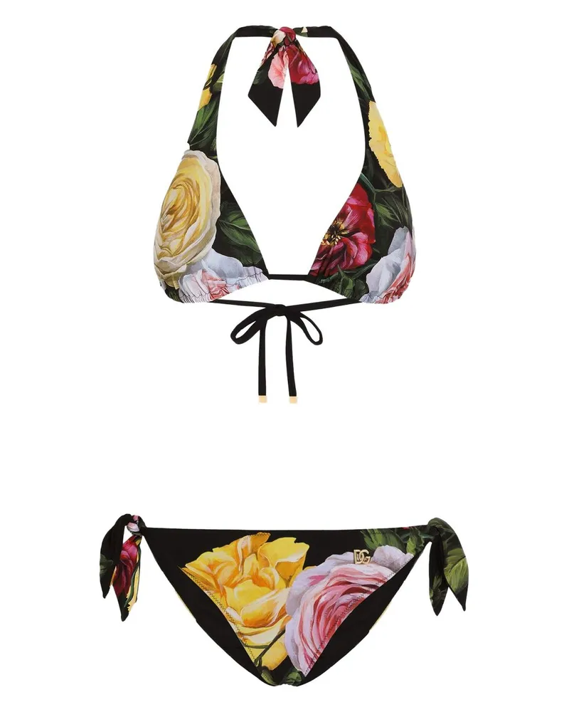 Dolce & Gabbana Bikini mit Blumen-Print - Schwarz Schwarz