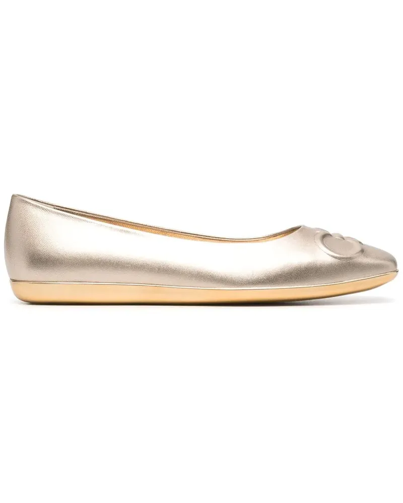 Ferragamo Ballerinas mit eckiger Kappe - Gold Gold