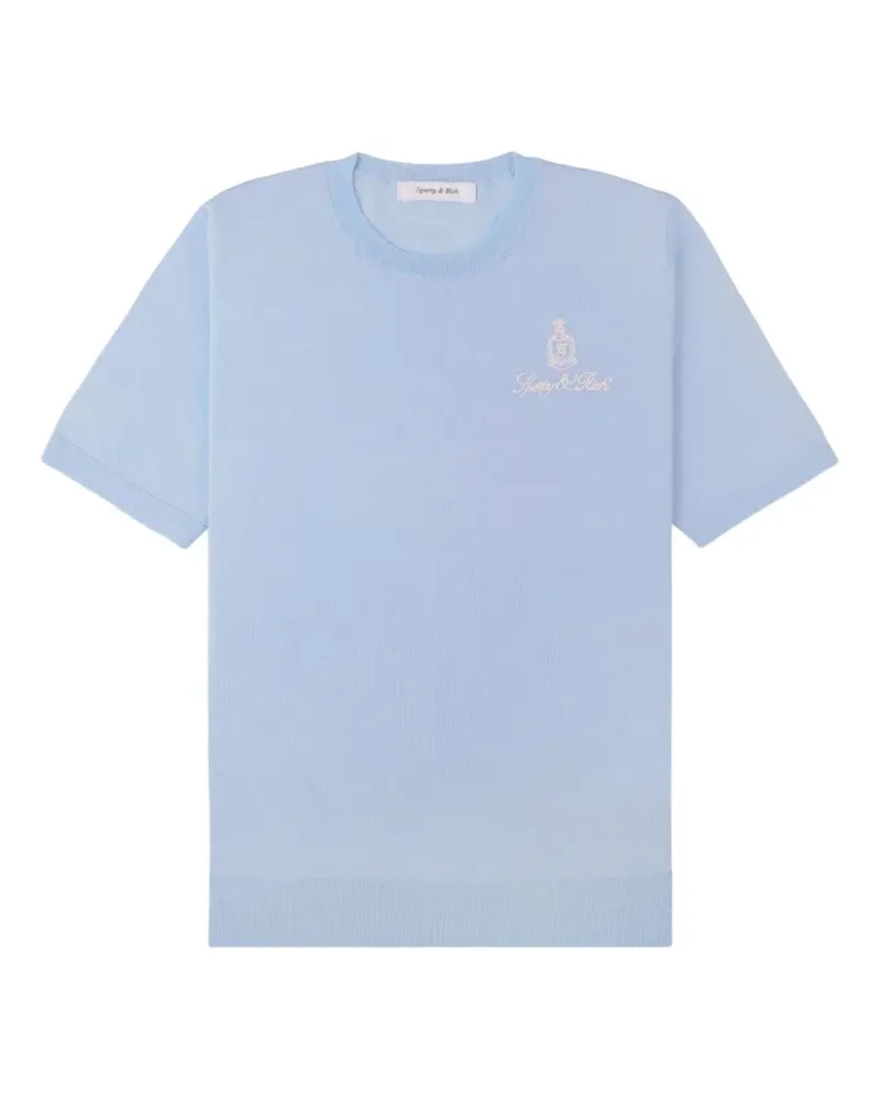 SPORTY & RICH Merino-T-Shirt mit Vendôme-Wappenstickerei - Blau Blau