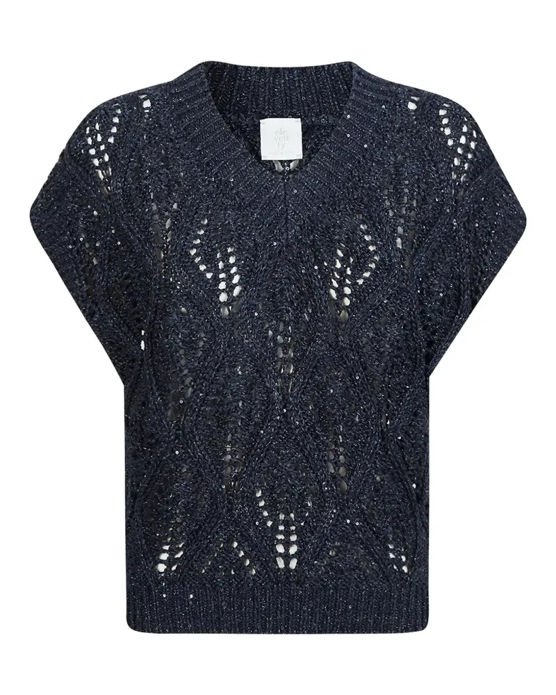 Eleventy open-knit V-neck T-shirt - Blau Blau