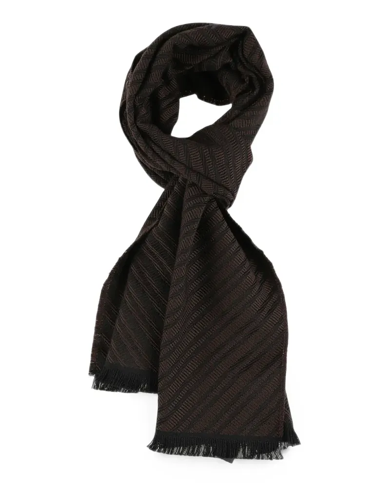 Emporio Armani chevron-knit frayed scarf - Braun Braun