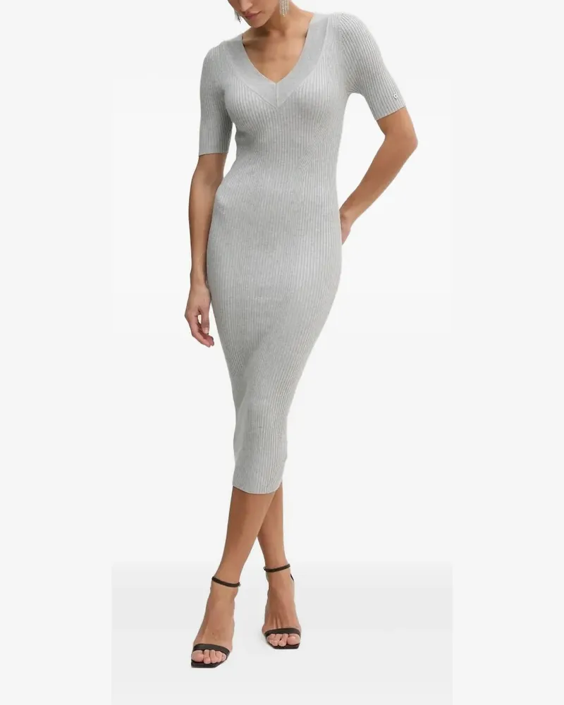 Guess Geripptes Kleid mit V-Ausschnitt - Grau Grau