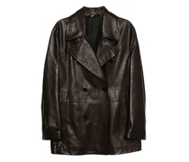 double-breasted leather jacket - Braun