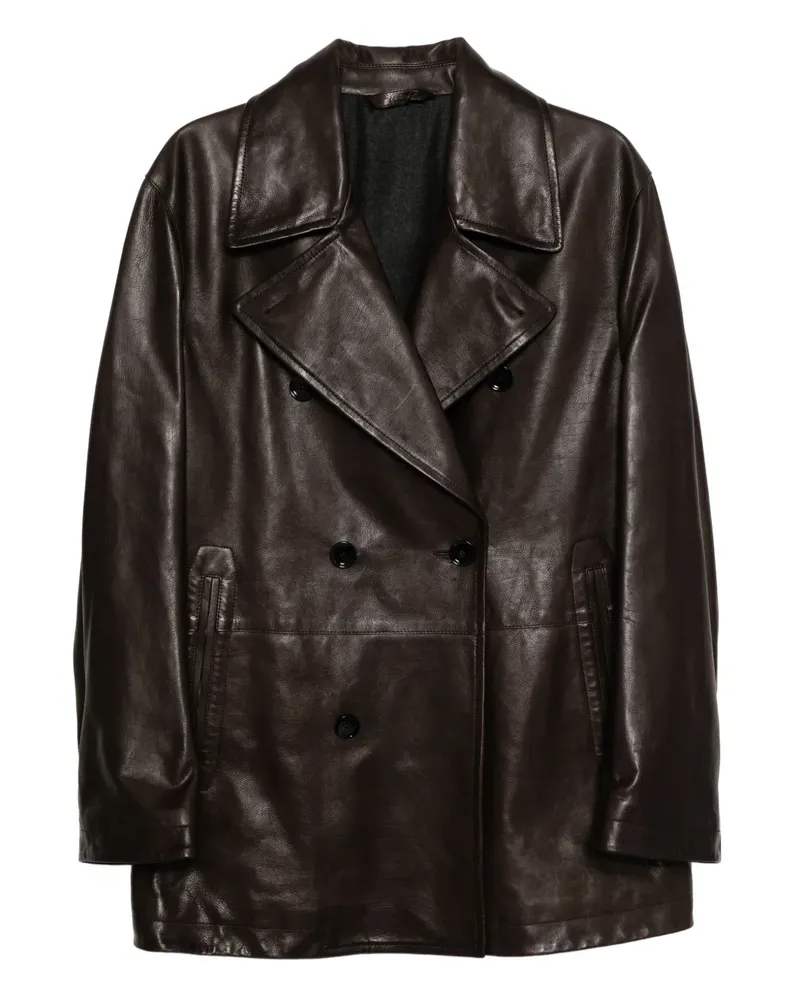 Brioni double-breasted leather jacket - Braun Braun