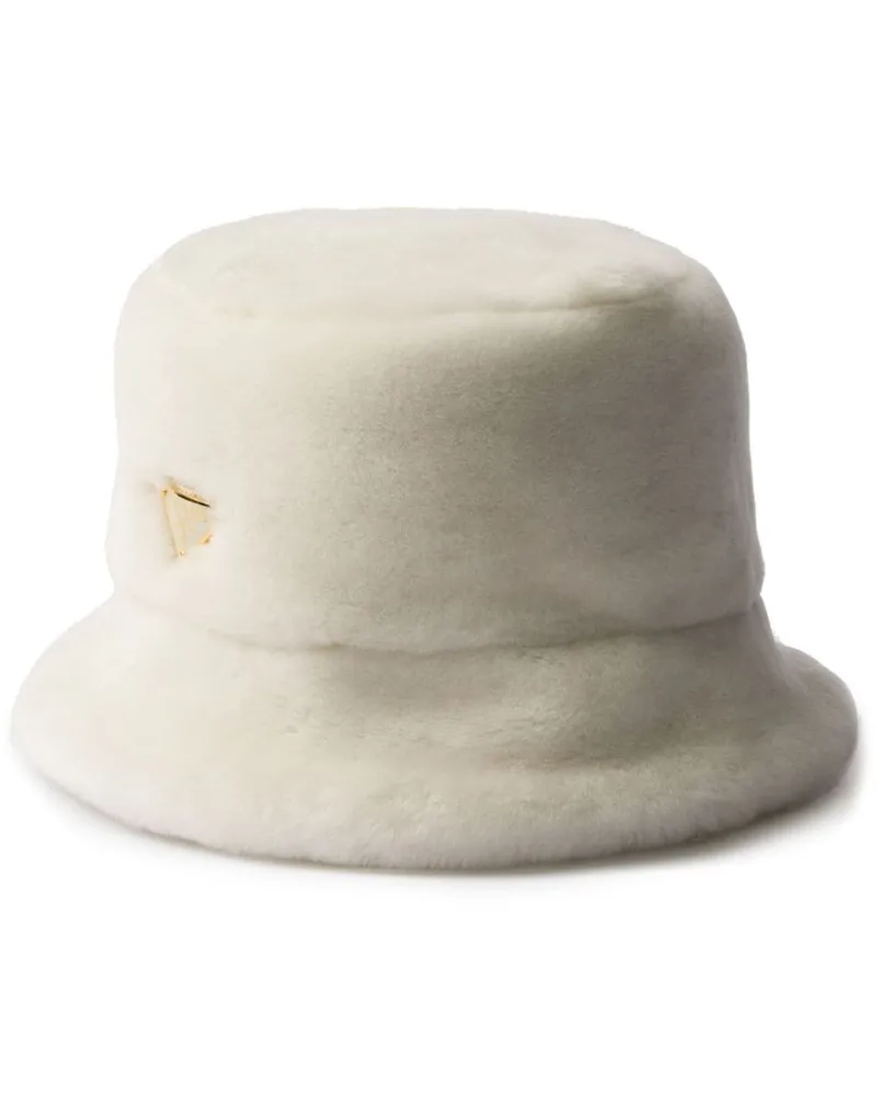 Prada Fischerhut aus Shearling mit Logo - Weiß Weiß