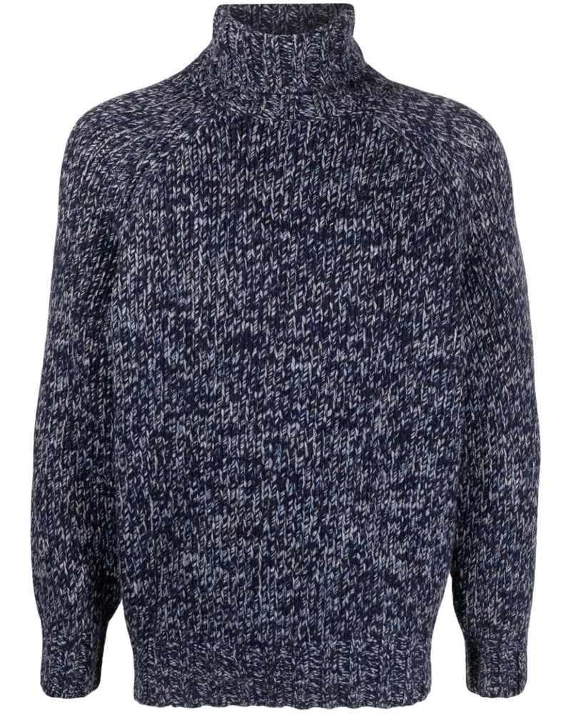 Brunello Cucinelli Melierter Strickpullover mit Stehkragen - Blau Blau