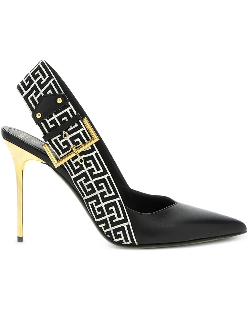 Balmain Slingback-Pumps mit ikonischem PB-Monogramm 95mm - Schwarz Schwarz