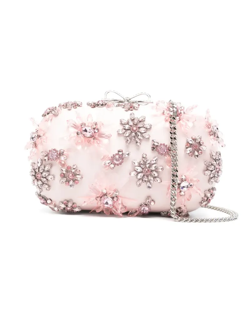 Self-Portrait floral-embellished clutch bag - Rosa Rosa