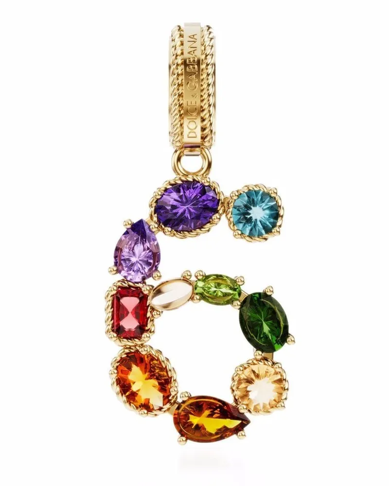 Dolce & Gabbana 18kt Charm 6 Gelbgoldanhänger mit Schmucksteinen Gold