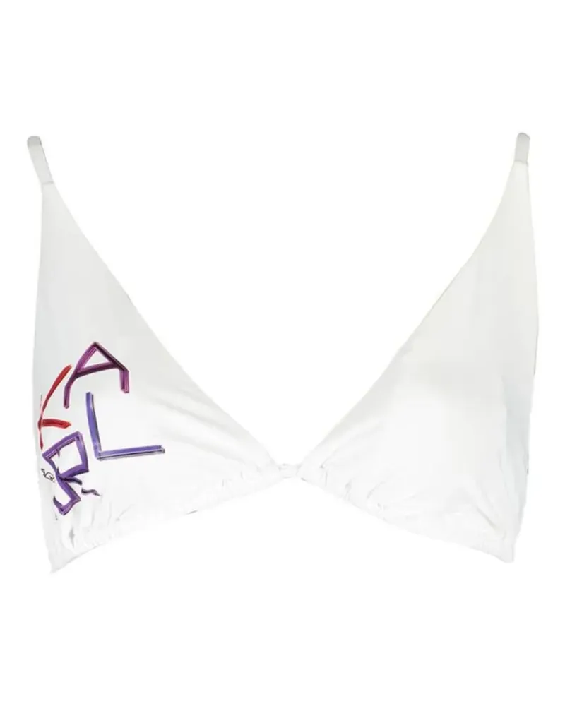 Karl Lagerfeld logo-print triangle bikini top - Weiß Weiß