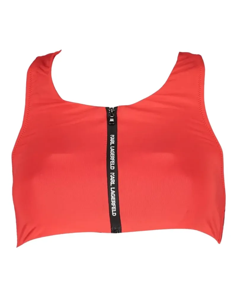 Karl Lagerfeld logo-print zip-up swim top - Rot Rot