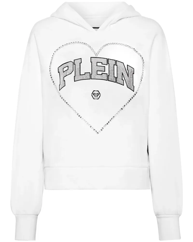 Philipp Plein Strassverzierter Hoodie mit Herzmotiv - Weiß Weiß