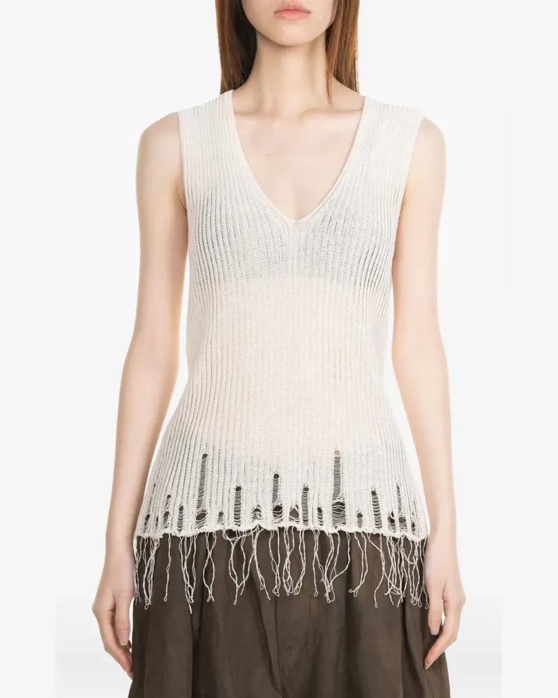 Uma Wang Distressed-Top mit Fransen - Weiß Weiß