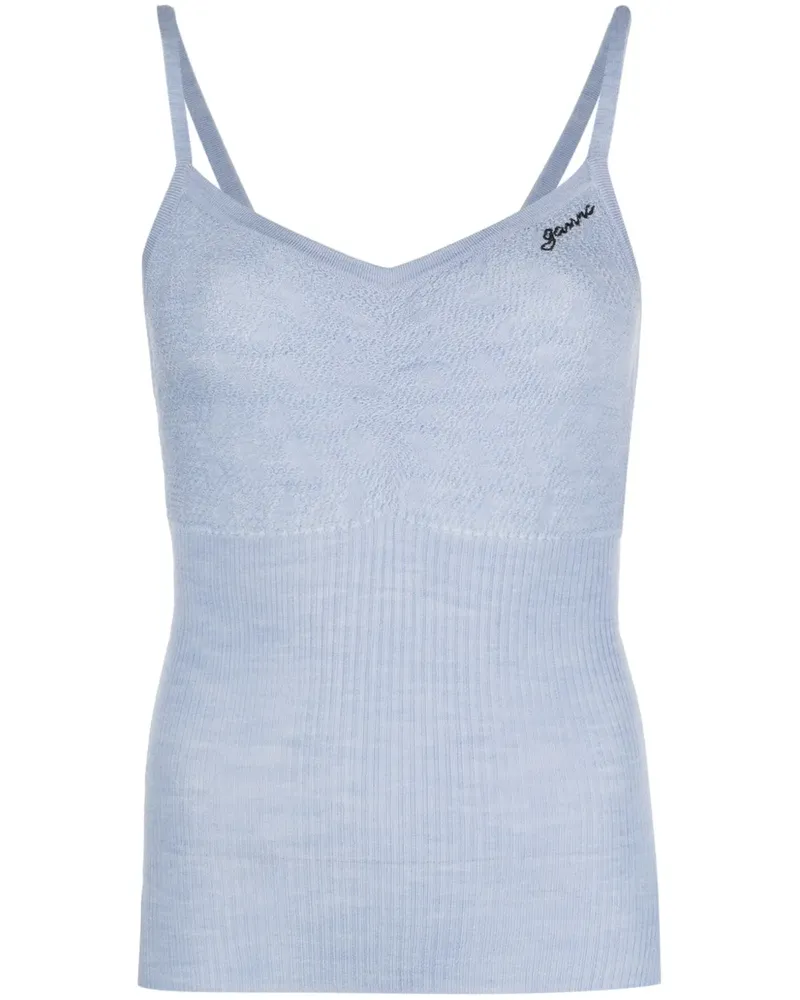 Ganni Top mit Spitze - Blau Blau