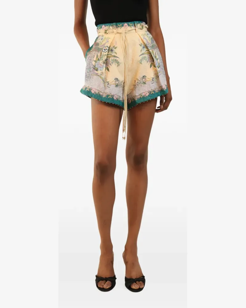 Zimmermann Indra printed linen shorts - Nude Nude