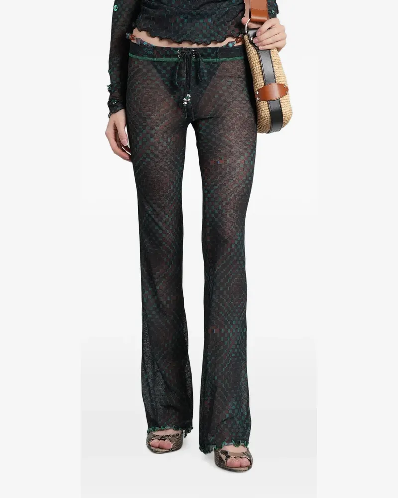 SIEDRES check-pattern lettuce-trim trousers - Schwarz Schwarz