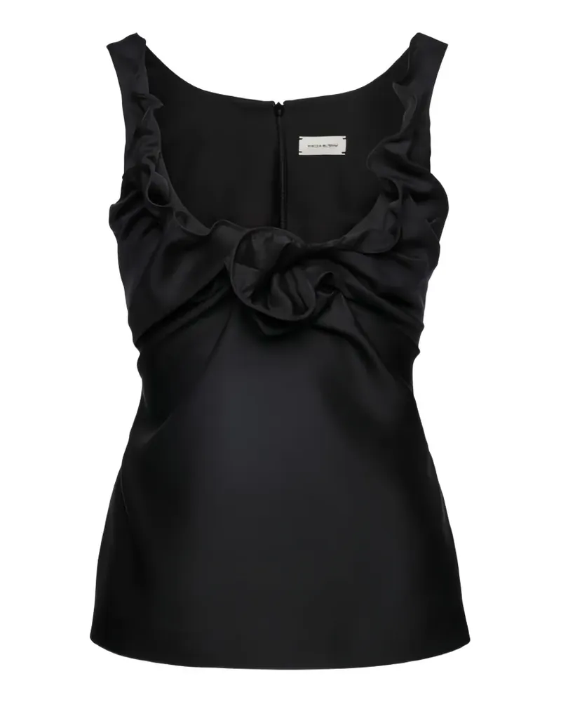 Magda Butrym ruffled floral-appliqué top - Schwarz Schwarz