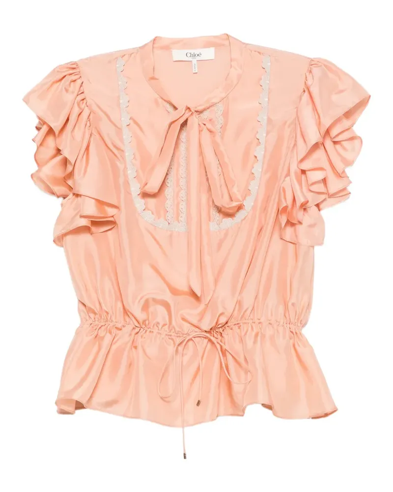 Chloé Gerüschtes Oberteil mit Spitzenbesatz - Rosa Rosa