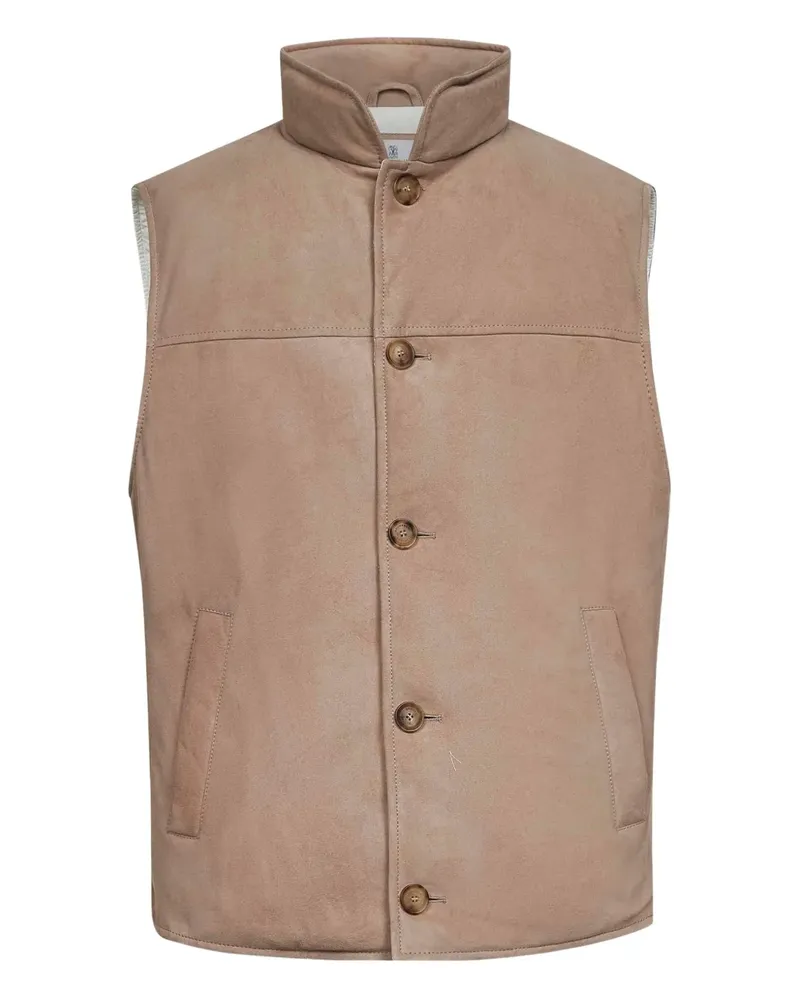 Brunello Cucinelli Stehkragen-Weste mit Hornknöpfen - Braun Braun