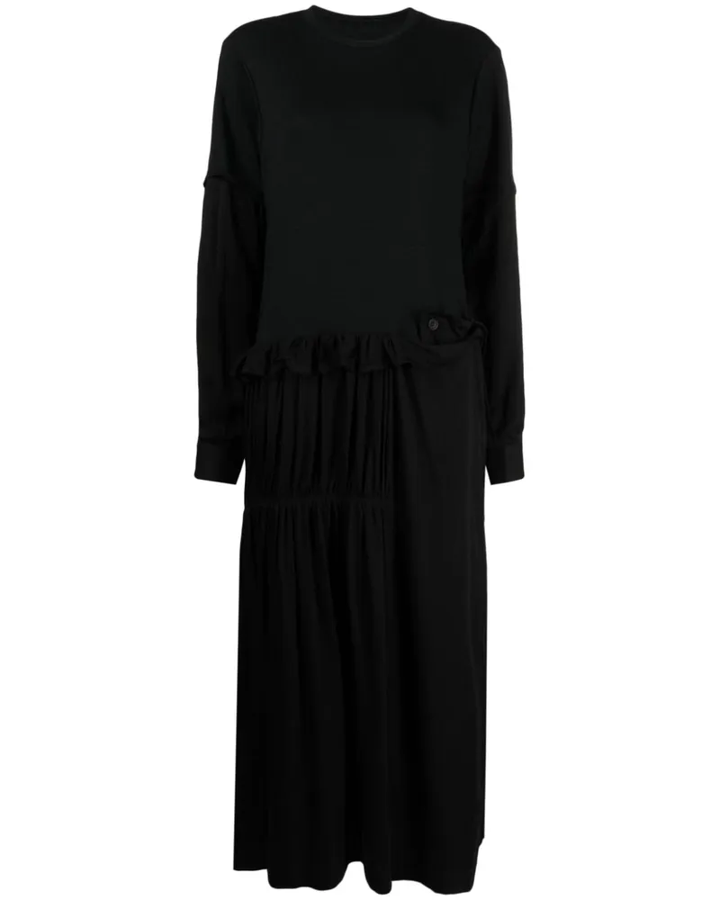 Yohji Yamamoto Gestuftes Maxikleid mit Muster - Schwarz Schwarz
