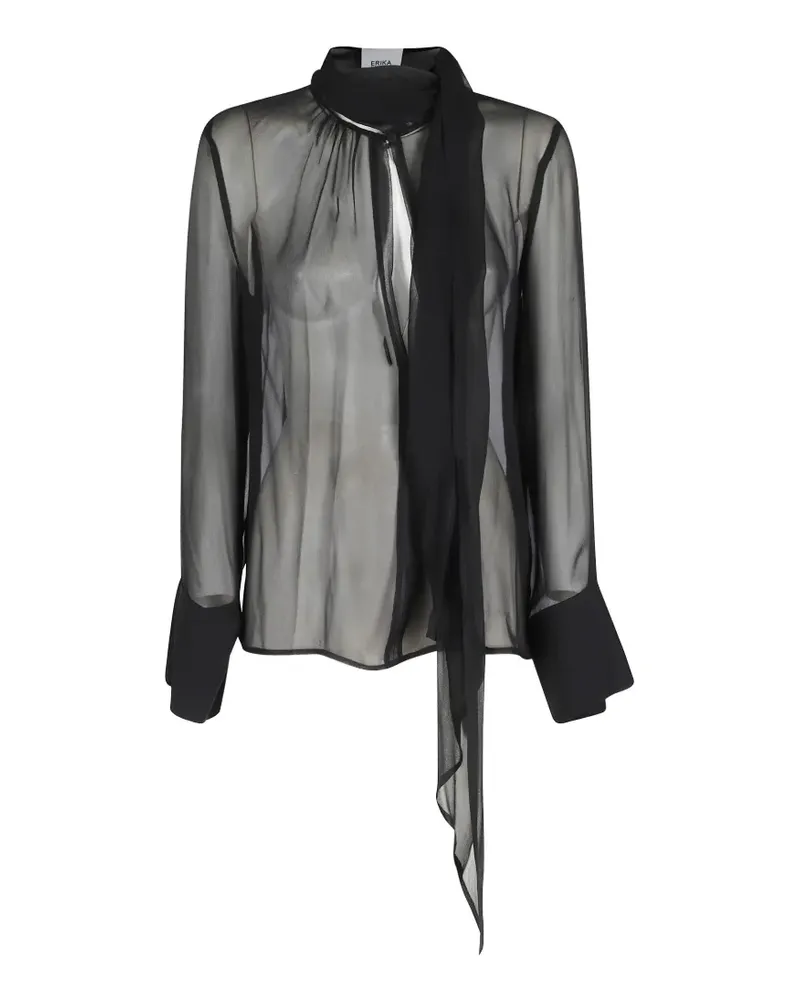 Erika Cavallini sheer pussy-bow blouse - Schwarz Schwarz