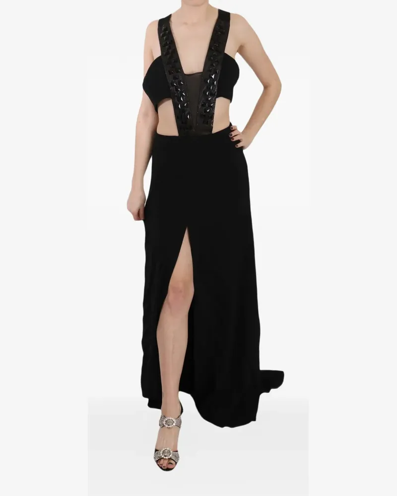 John Richmond Maxikleid mit Kristallen - Schwarz Schwarz