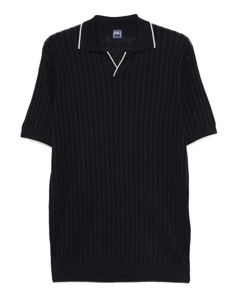 Fedeli Geripptes T-Shirt mit V-Ausschnitt - Blau Blau