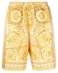 Versace Shorts aus Seide mit Barocco-Print Gelb