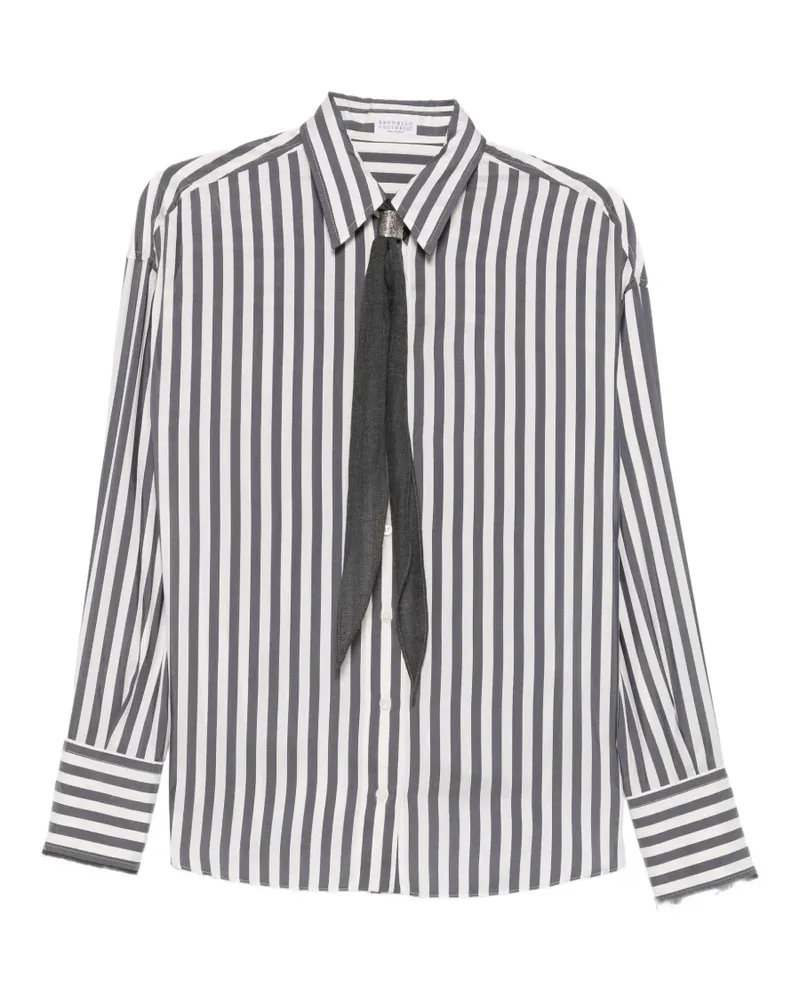 Brunello Cucinelli striped tie-detail shirt - Nude Nude