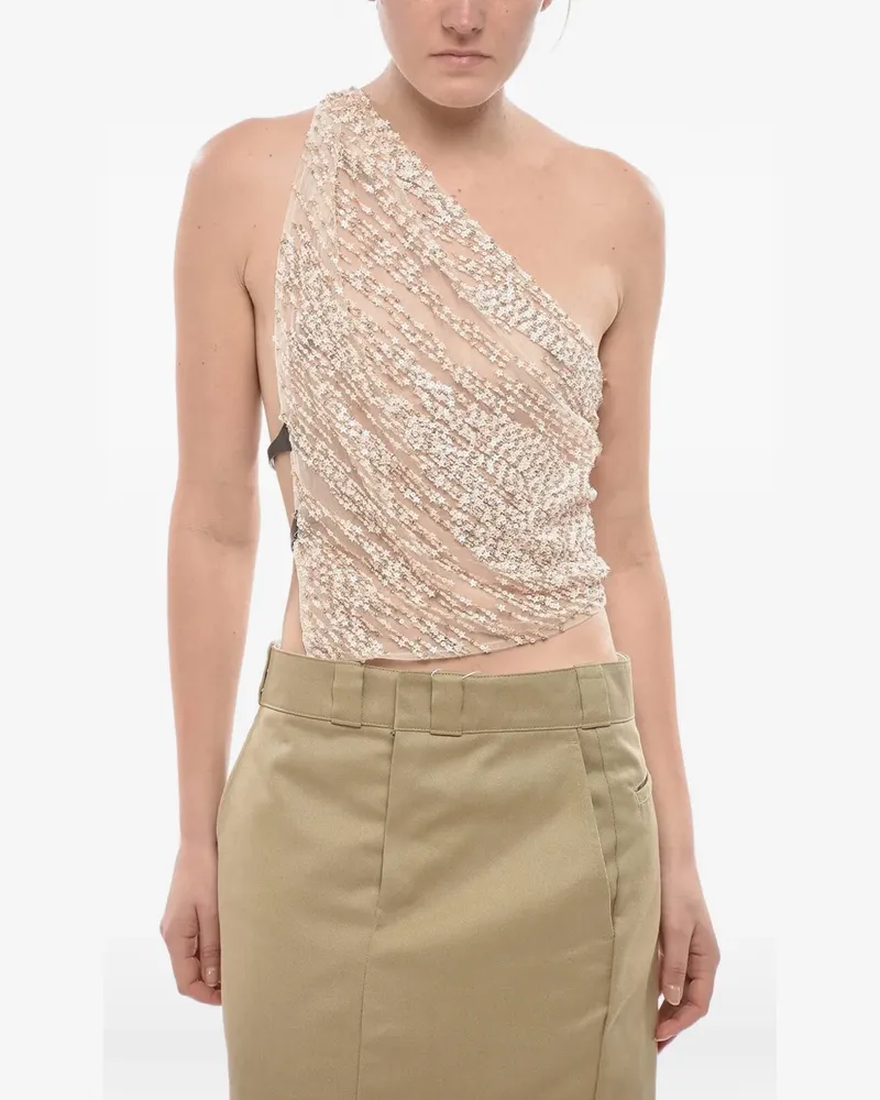 Dsquared2 sequin-embellished one-shoulder top - Nude Nude