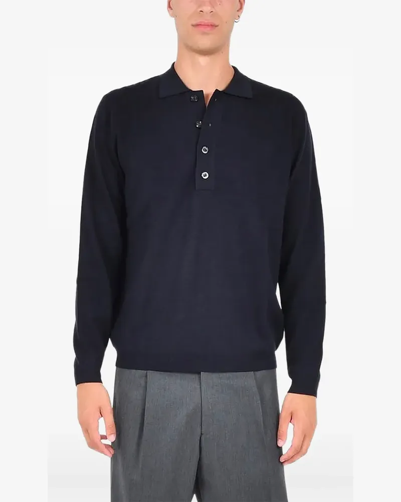 Low Brand Langärmeliges Poloshirt - Blau Blau