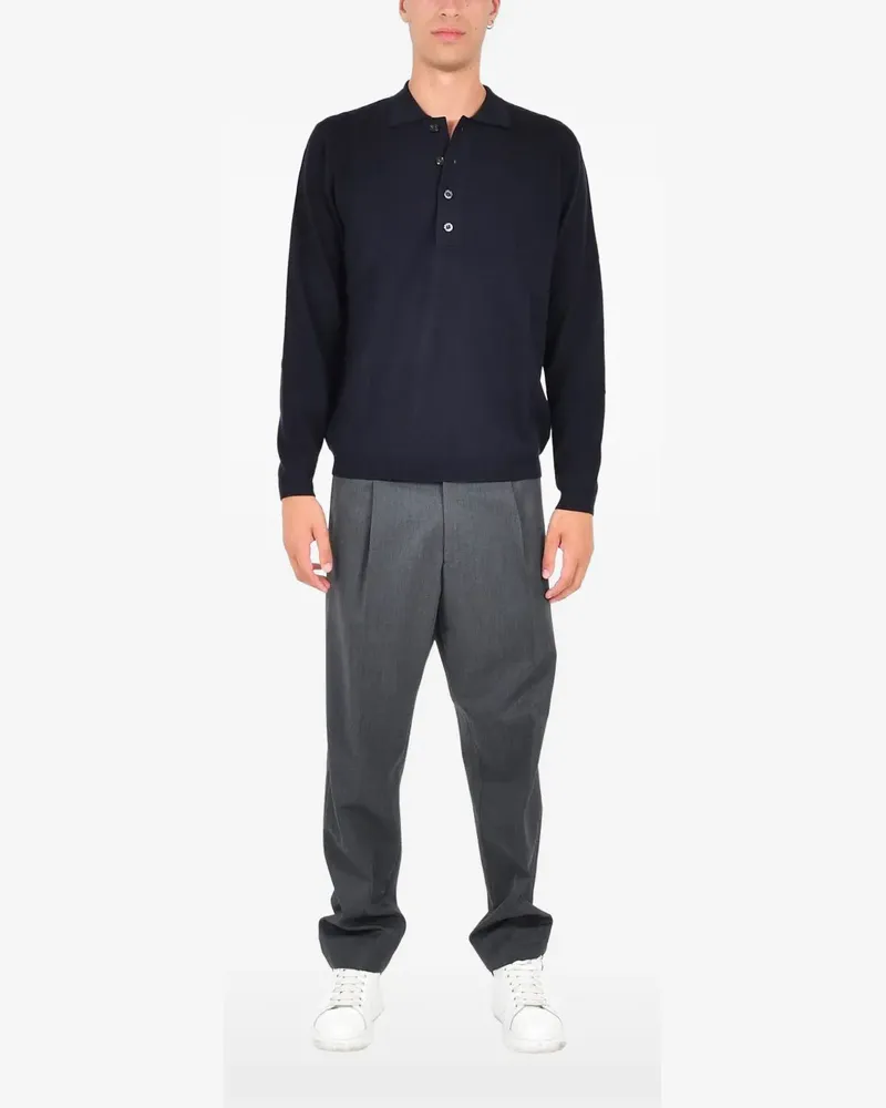 Low Brand Langärmeliges Poloshirt - Blau Blau