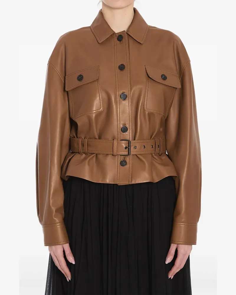 Saint Laurent Cropped-Lederjacke - Braun Braun