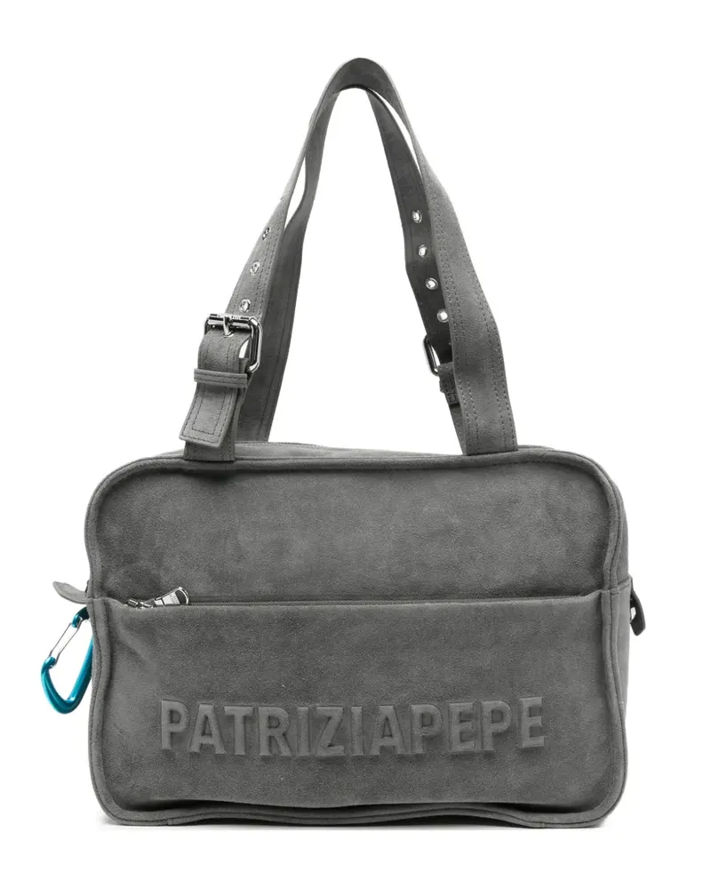 Patrizia Pepe logo-embossed suede shoulder bag - Grau Grau
