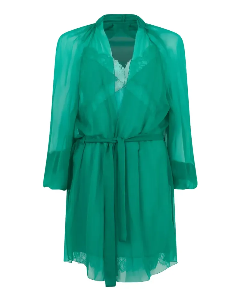 Alberta Ferretti lace-trim belted mini dress - Grün Grün