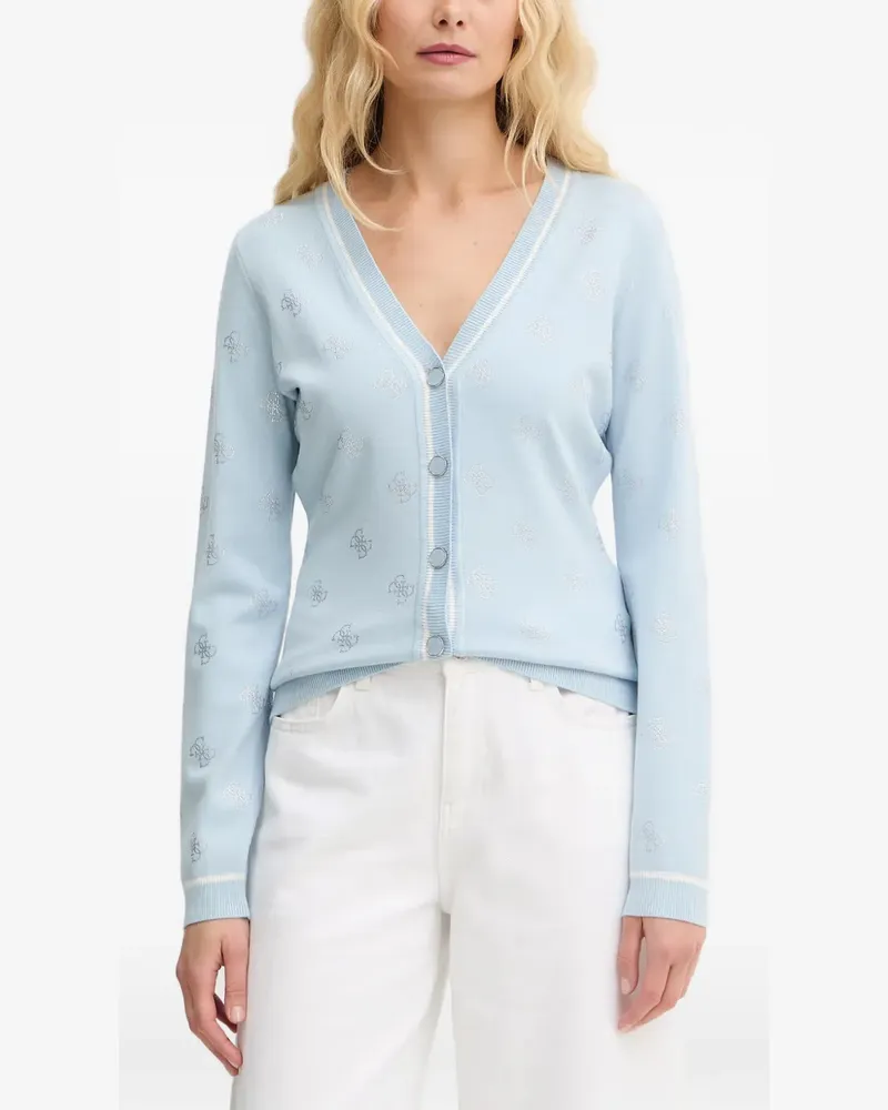 Guess rhinestone logo-pattern cardigan - Blau Blau