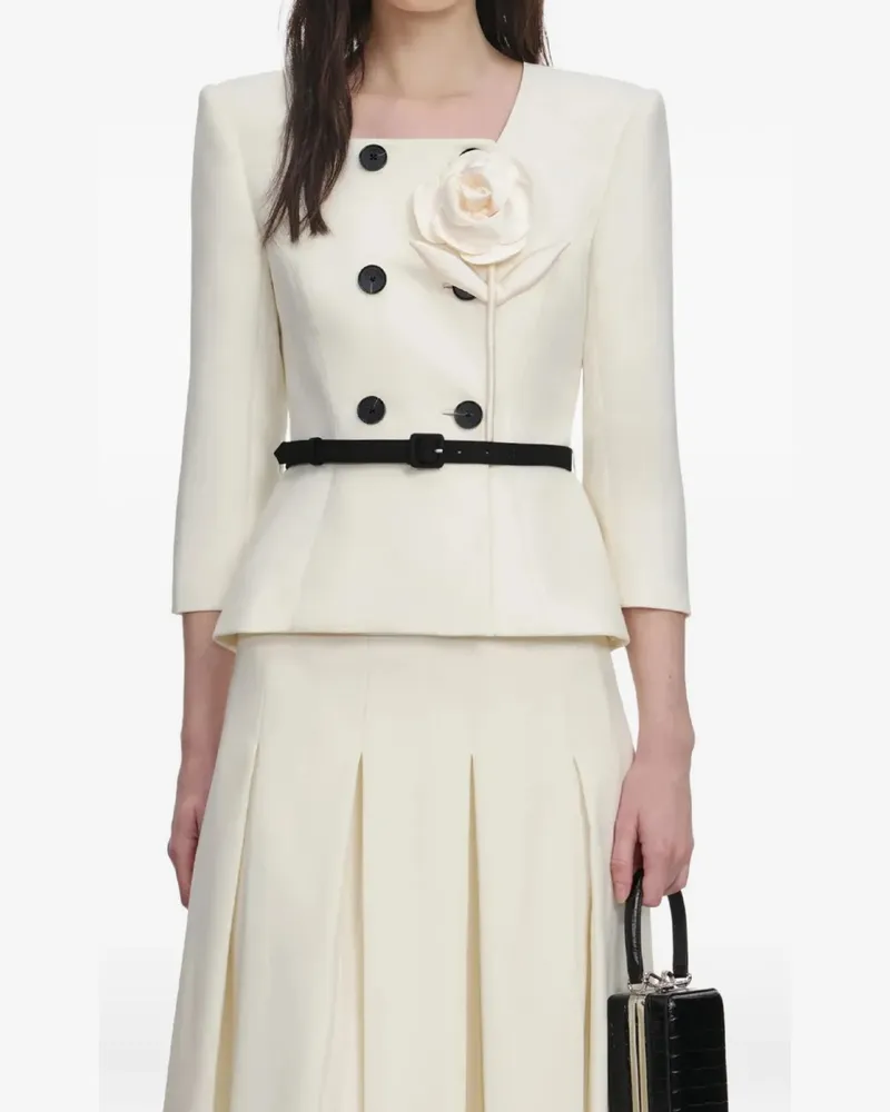 Self-Portrait floral-appliqué pleated midi dress - Nude Nude