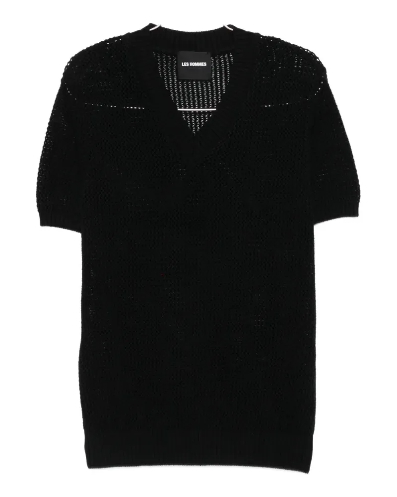 Les Hommes open-knit V-neck T-shirt - Schwarz Schwarz