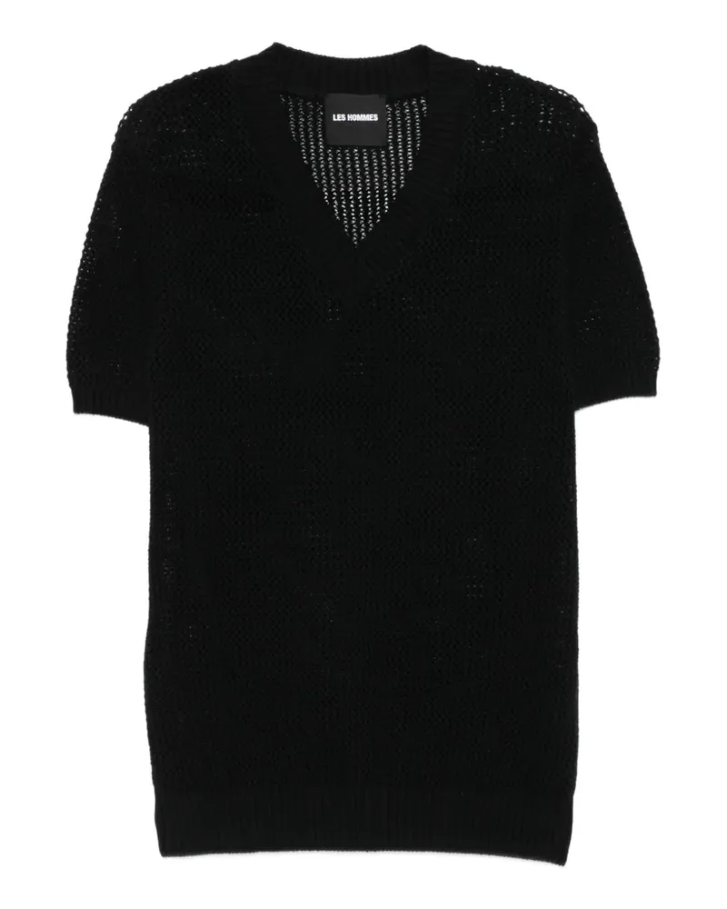 Les Hommes open-knit V-neck T-shirt - Schwarz Schwarz