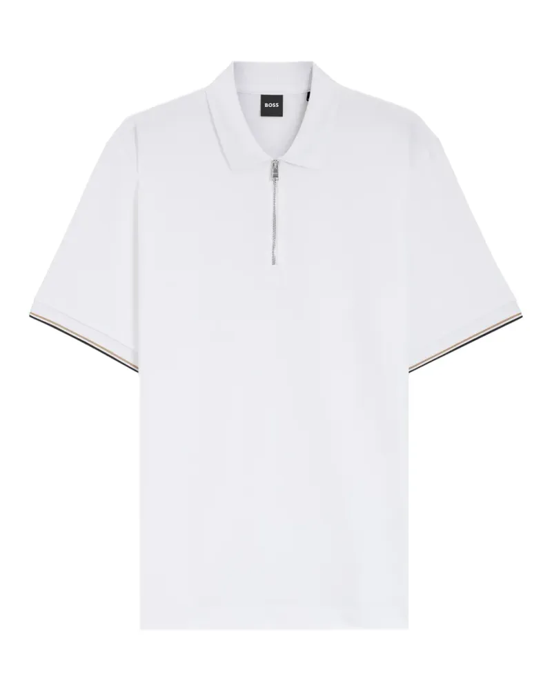 HUGO BOSS zip-fastening striped-trim polo shirt - Weiß Weiß