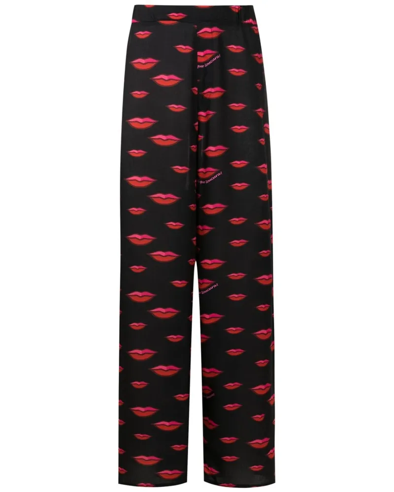 Amir Slama Gerade Hose mit Lippenmotiv - Schwarz Schwarz