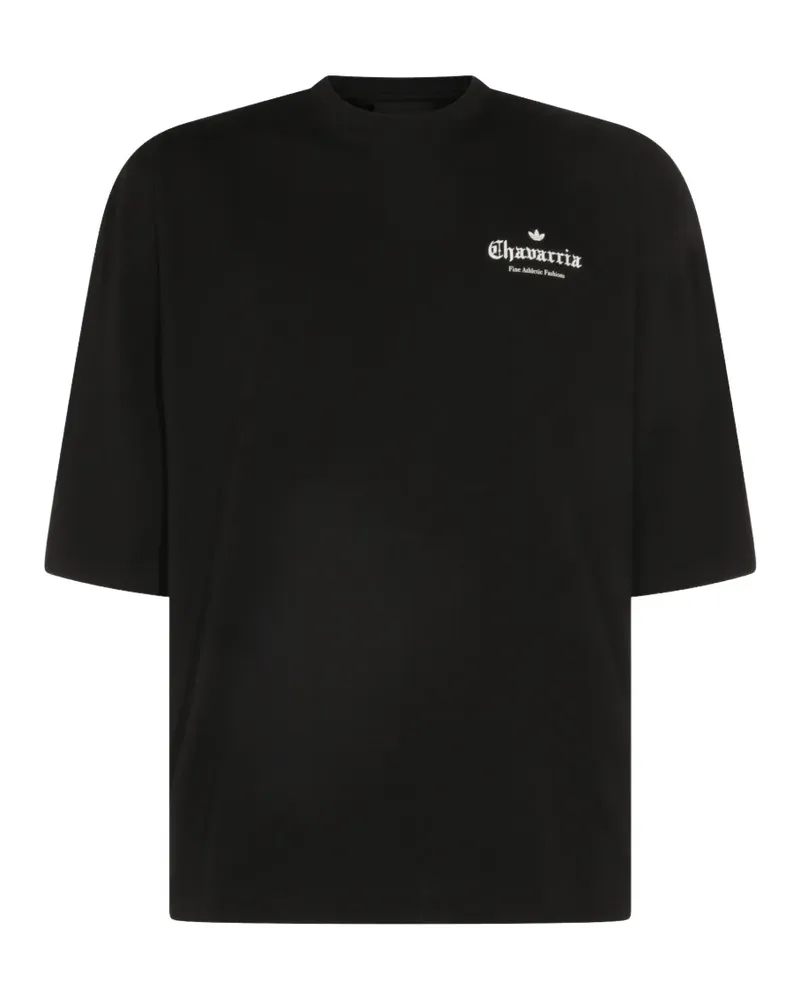 adidas rose-print logo-print T-shirt - Schwarz Schwarz