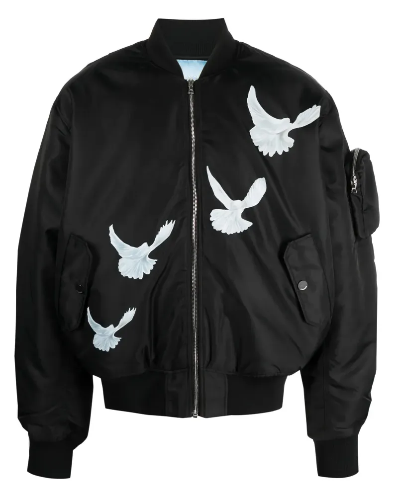 3PARADIS Bomberjacke mit Vogel-Print - Schwarz Schwarz
