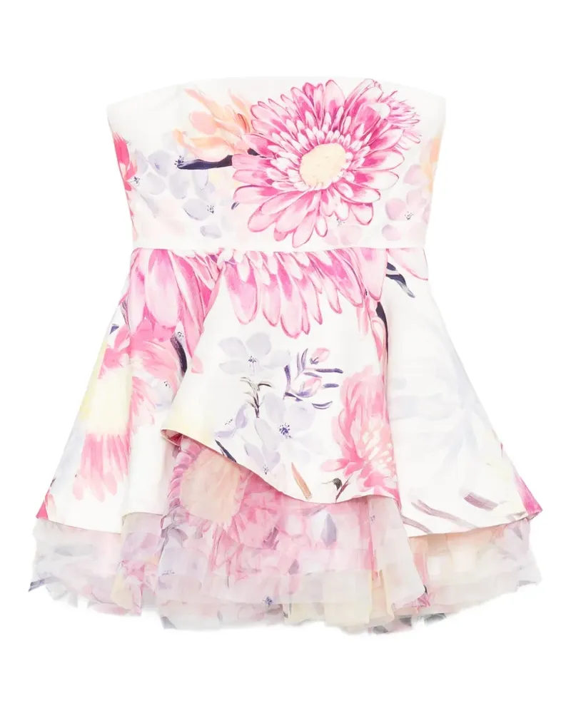 Aje. Gerüschtes Lydia Minikleid mit Blumenprint - Rosa Rosa