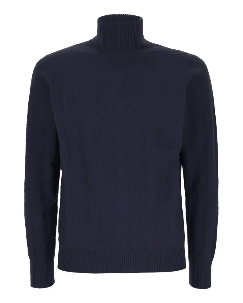 PANICALE Cashmere Rollkragenpullover mit Zickzackmuster - Blau Blau