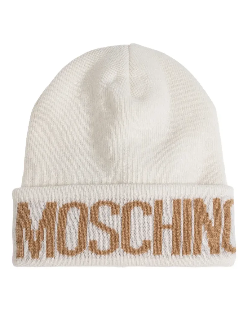 Moschino Beanie mit Intarsien-Logo - Weiß Weiß